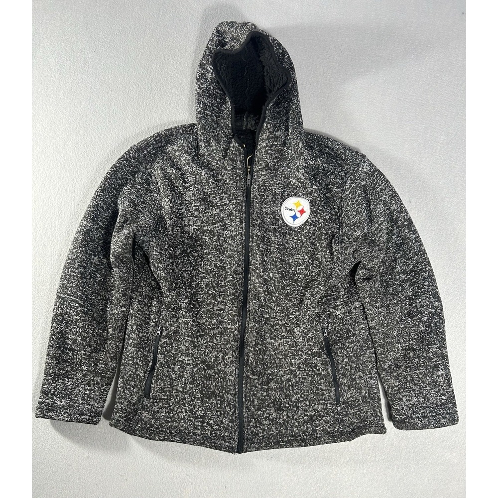 Pittsburgh Steelers Wool Full Zip Hoodie Jacket Gray Black NFL Mens XL
